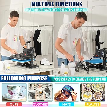 AKEYDIY 8 in 1 Heat Press Machine 12x15inch 360Swing Away Digital T Shirt Pressing Machine Multifunction Heat Press Sublimation Combo for T Shirts Mugs Hat Plate Cap