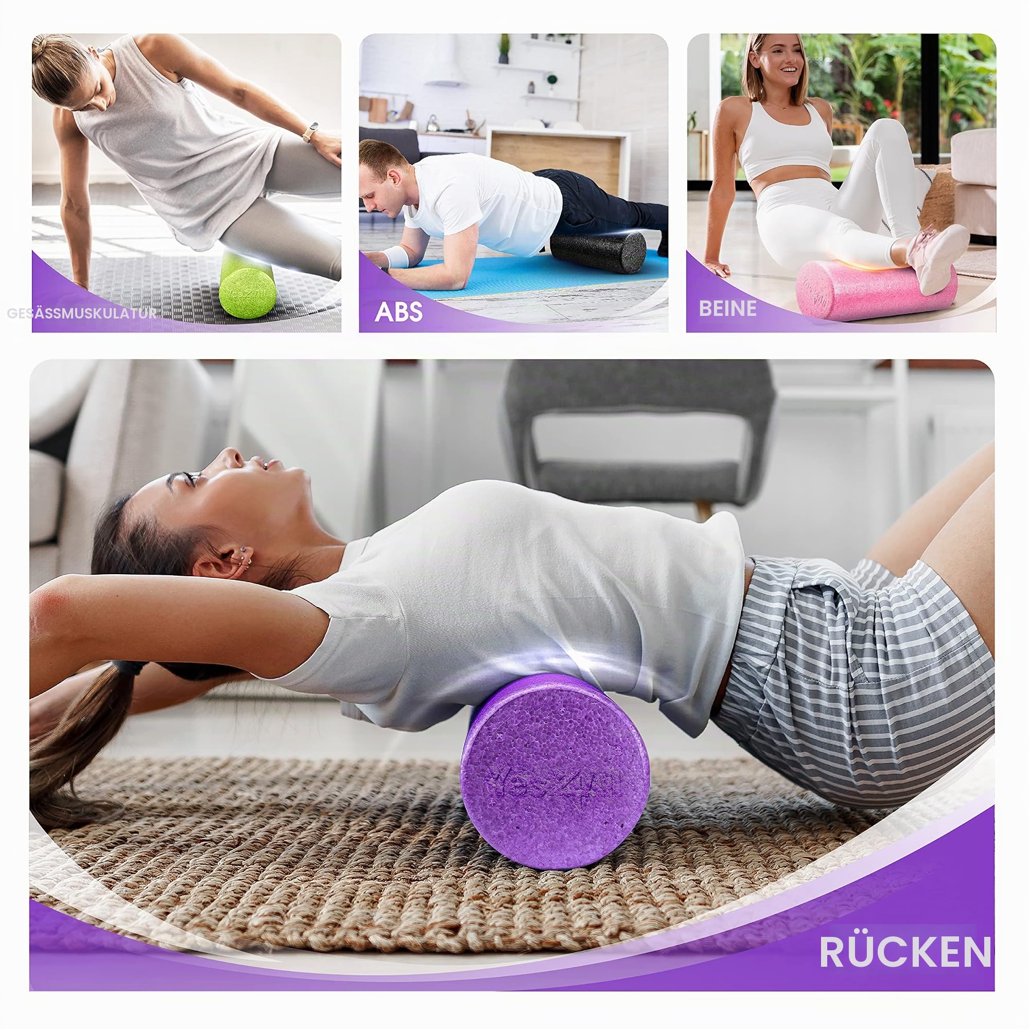Yes4All Hochdichter EPP Runder Rücken-Foam Roller, Trainingsrolle für Yoga, Pilates & Dehnen – 30, 45, 60, 90 cm