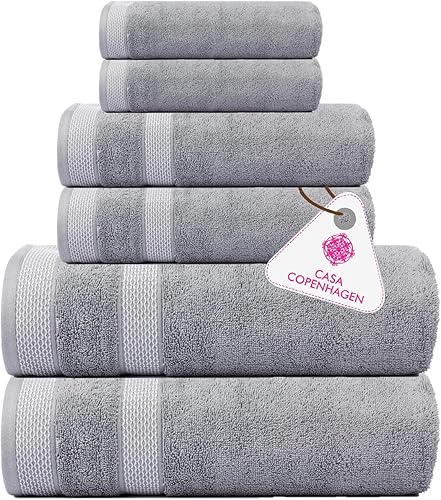 Miniatura 13 de CASA COPENHAGEN Solitaire - Juego de toallas de 6 piezas, color blanco brillante, 21.16 oz/m², 2 toallas de baño, 2 toallas de mano, 2 toallas