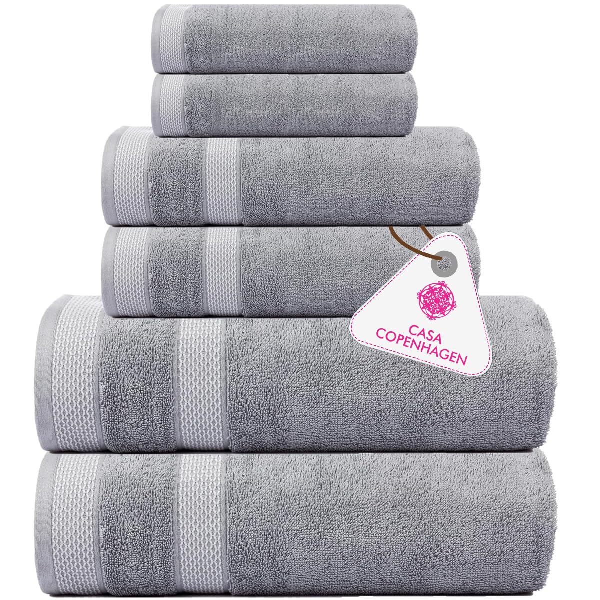 CASA COPENHAGEN Solitaire Towel Set, designed in Denmark, 600 g/m², Hotel & Spa, Kitchen & Bathroom, 6-piece set with 2 bath towels, 2 hand towels, 2 washcloths – Grey-Violet