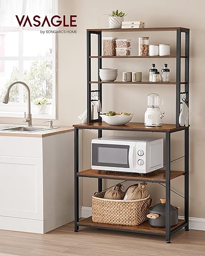 Miniatura 2 de VASAGLE Coffee Bar, 31.5 Inches Baker's Rack for Kitchen with Storage, 6-Tier Kitchen Shelves with 6 Hooks, Microwave Stand, Industrial, Rustic café