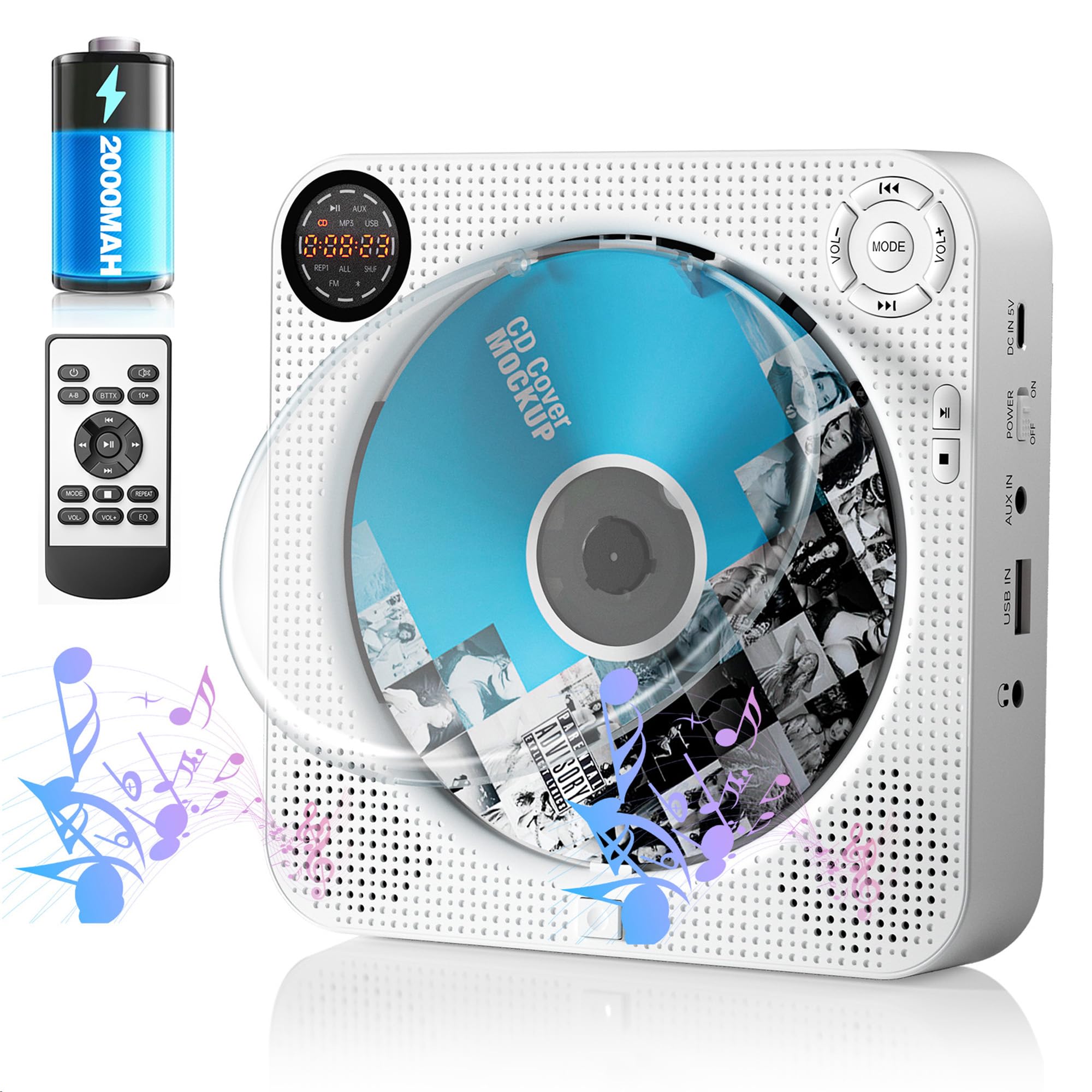 【新品未使用】CDプレーヤー 壁掛け ディスクプレーヤー 1台多役 bluetooth Amazon.co.jp: CDプレーヤー壁掛け式・スピーカー内蔵 ポータブルCD