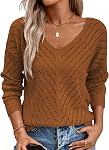 Women Sweater Fall V Neck Pullover Lightweight Long Sleeve Sexy Ladies Tops