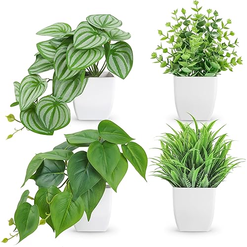 Der Rose 4 Packs Faux Plants Indoor Small Fake Plants for Women Office Desk Accessories