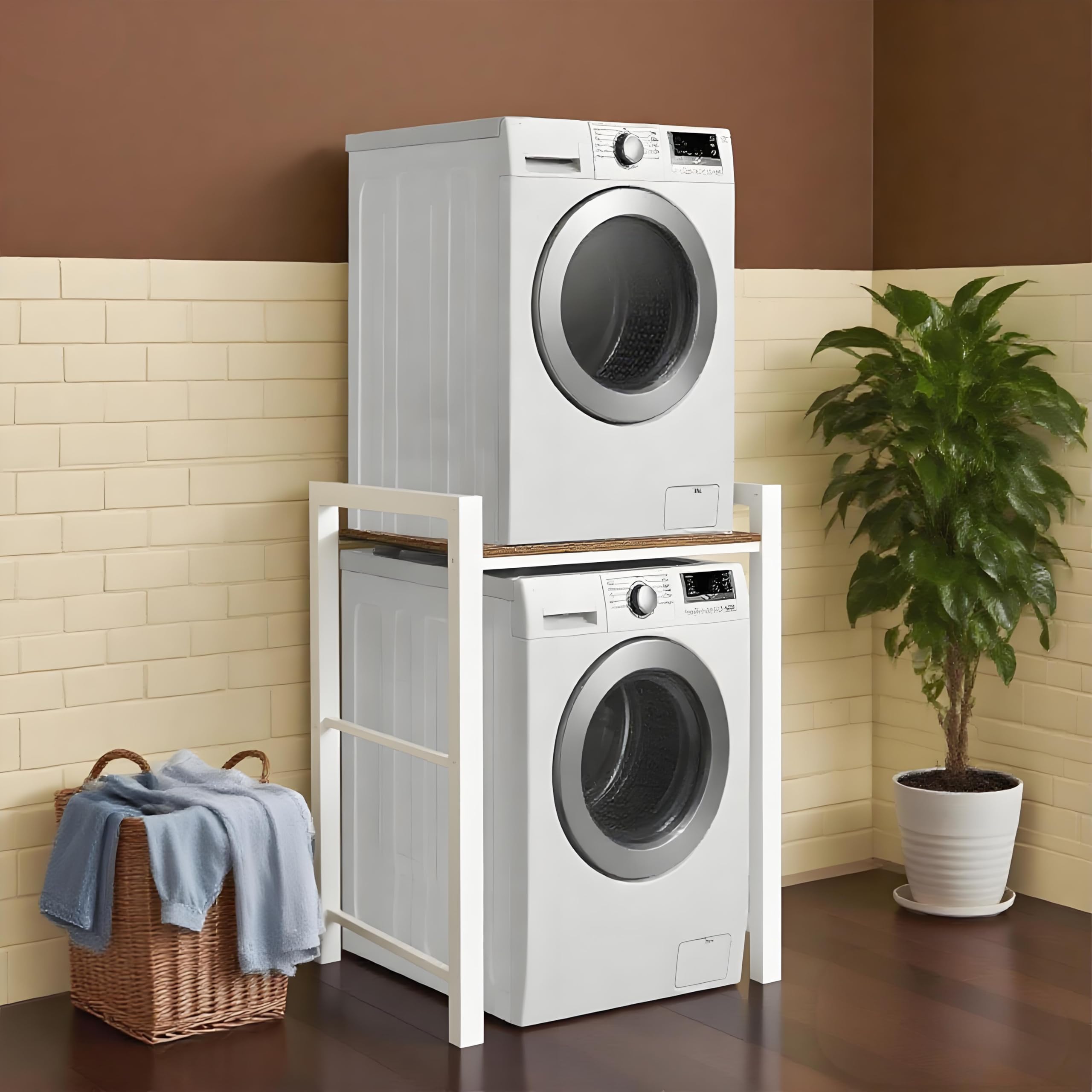 Soportes Para Lavadoras-Secadoras, Mueble Lavadora, Mueble Para Lavadora y Secadora Ajustable en Altura de 3 Niveles, Soporte de Carga 350 Kg, Para BañO, Cocina, BalcóN, Lavandería. (Blanco)