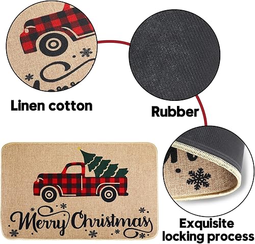 Miniatura 4 de Erweicet Tapete de Navidad de bienvenida de Navidad, antideslizante y lavable, tapete de invierno con parte trasera de goma, tapete de puerta de
