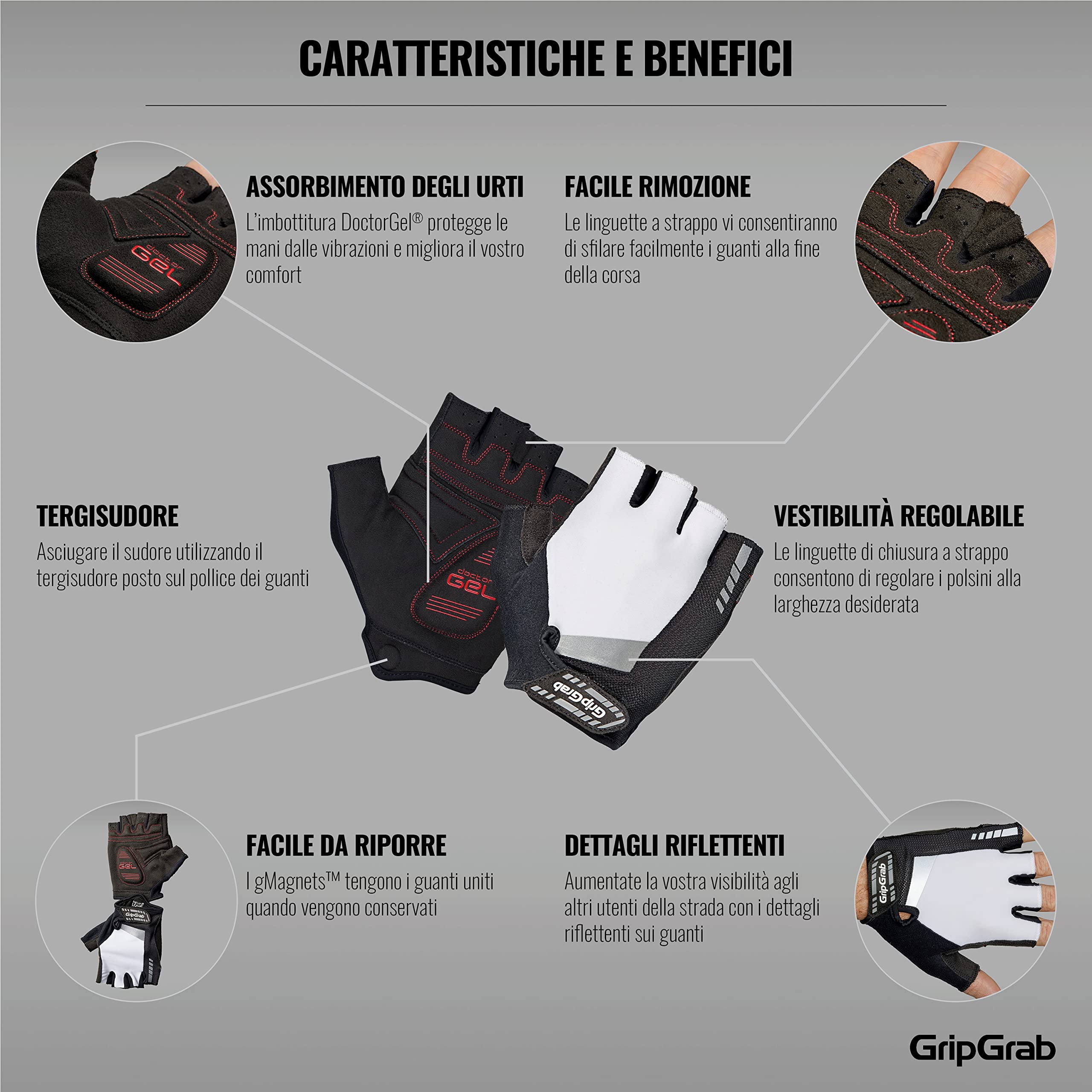 GripGrab SuperGel Guanti da Ciclismo Estivi con Dita Corte Semi-Imbottiti Comode Guantini Senza Dita Estraibili
