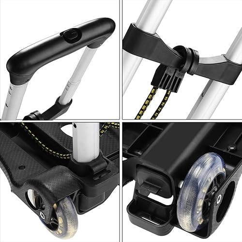 Miniatura 7 de Carrito de mano plegable resistente de 80 libras, carrito de equipaje de mano asistido para uso personal, mudanza, viajes y compras