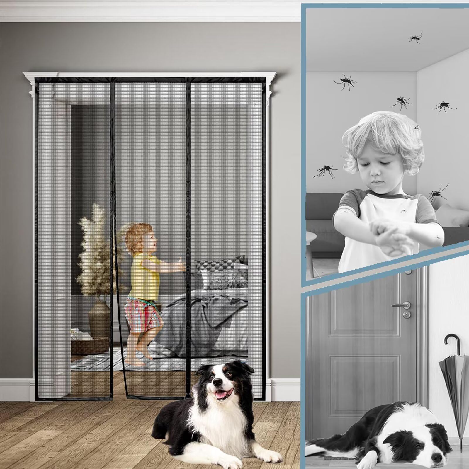 Fliegengitter Tür Magnet DIY Insektenschutz Magnetfenster, Insektenschutzgitter ohne Bohren 120x265cm Schwarz für Küche/Wohnzimmer/Schlafzimmer