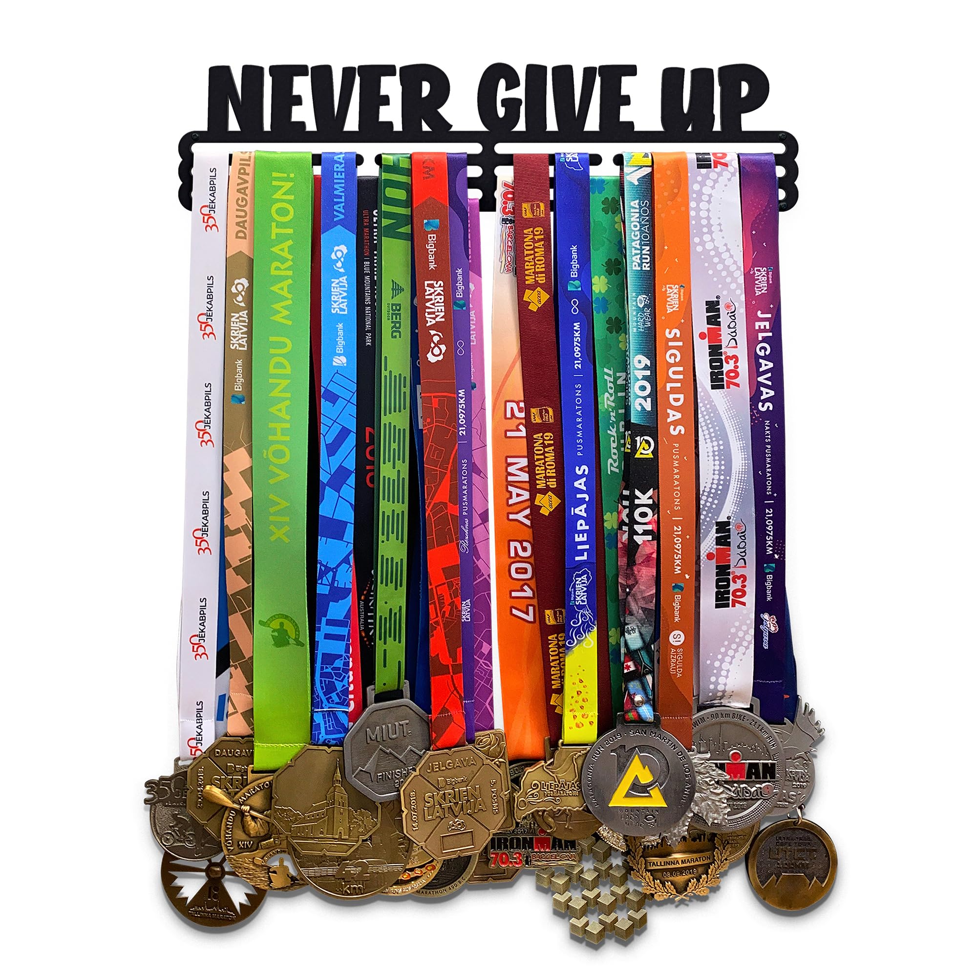 Never Give Up Sports - Soporte de Acero para Colgar medallas, Marco de Montaje en Pared