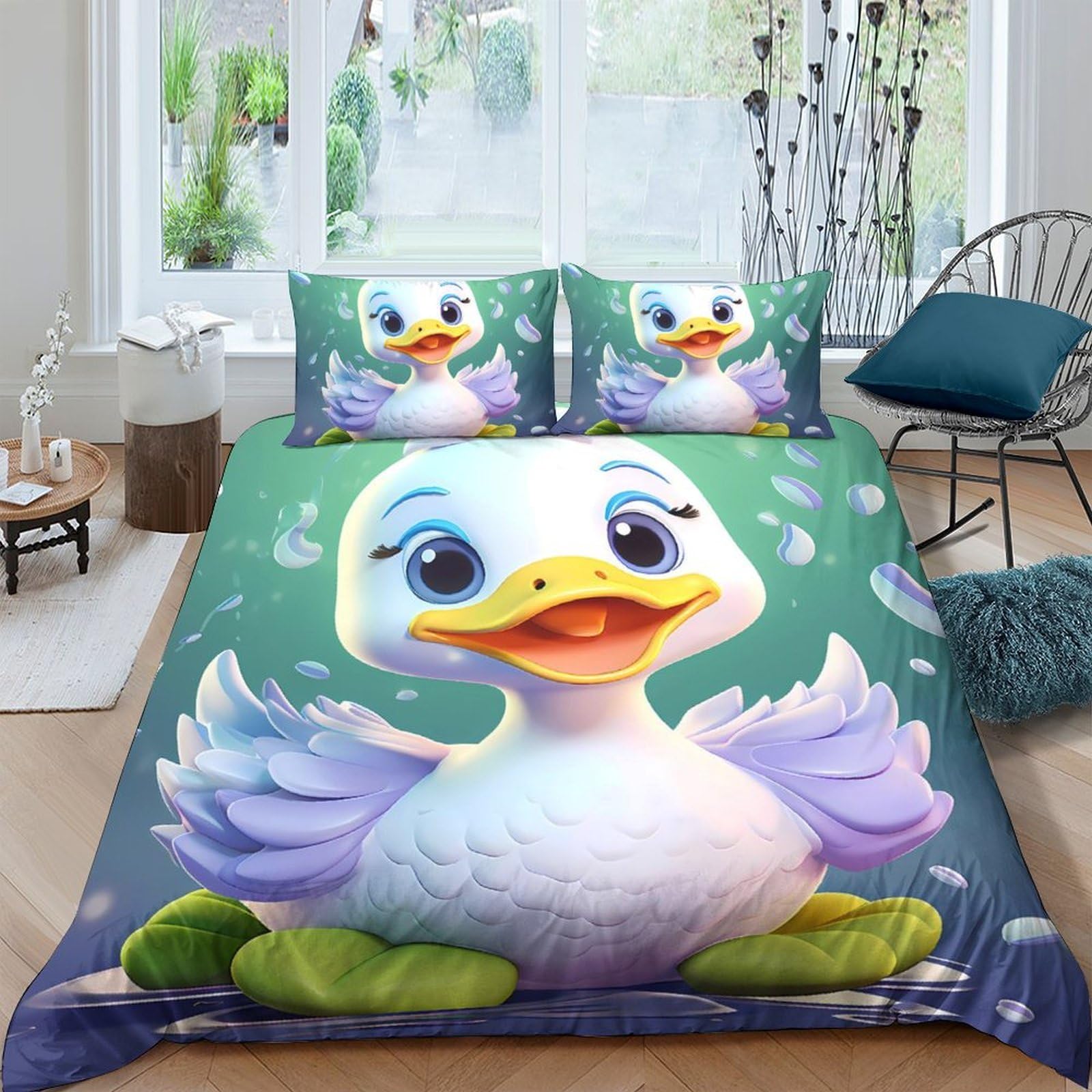 Ctjqhvkz Style-5 3D Printed Cute Duck Fitted Sheet Microfiber Soft Cartoon Animal Bed Cover For Bedroom Dorm Mattress Decor Single（135X200cm）