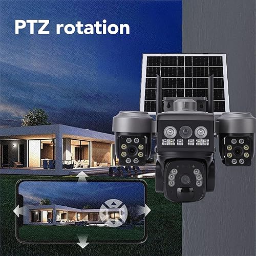 Miniatura 4 de ciciglow Cámara de seguridad PTZ de triple lente, cámara inalámbrica 4G para exteriores, vista de 360 grados, detección de movimiento PIR, batería