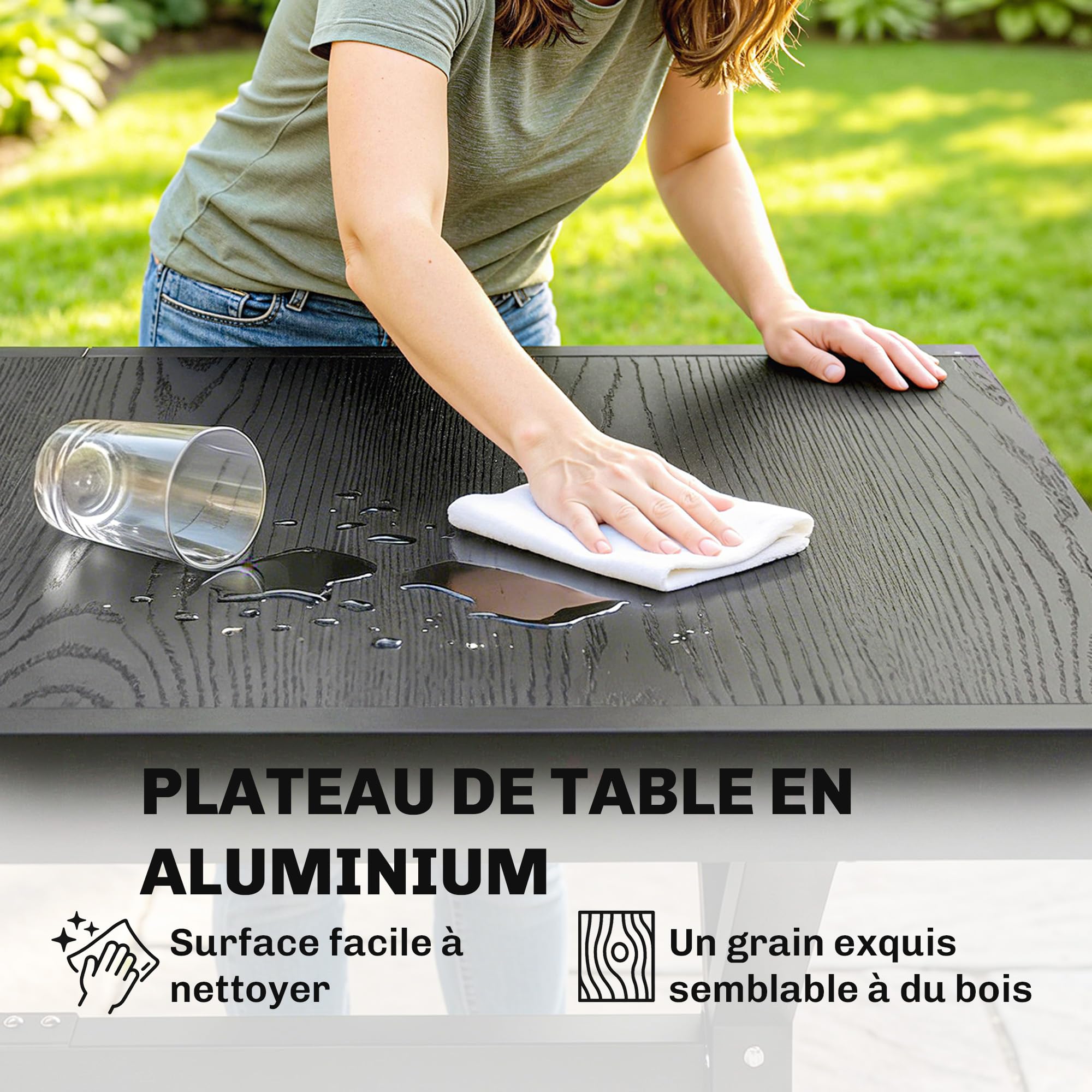 Outsunny Tavolo da giardino estensibile alluminio 154-214 cm Antracite | Effetto legno, tavolo da pranzo esterno, per 8-10 persone, piedi regolabili, robusto telaio a X, giardino, terrazza