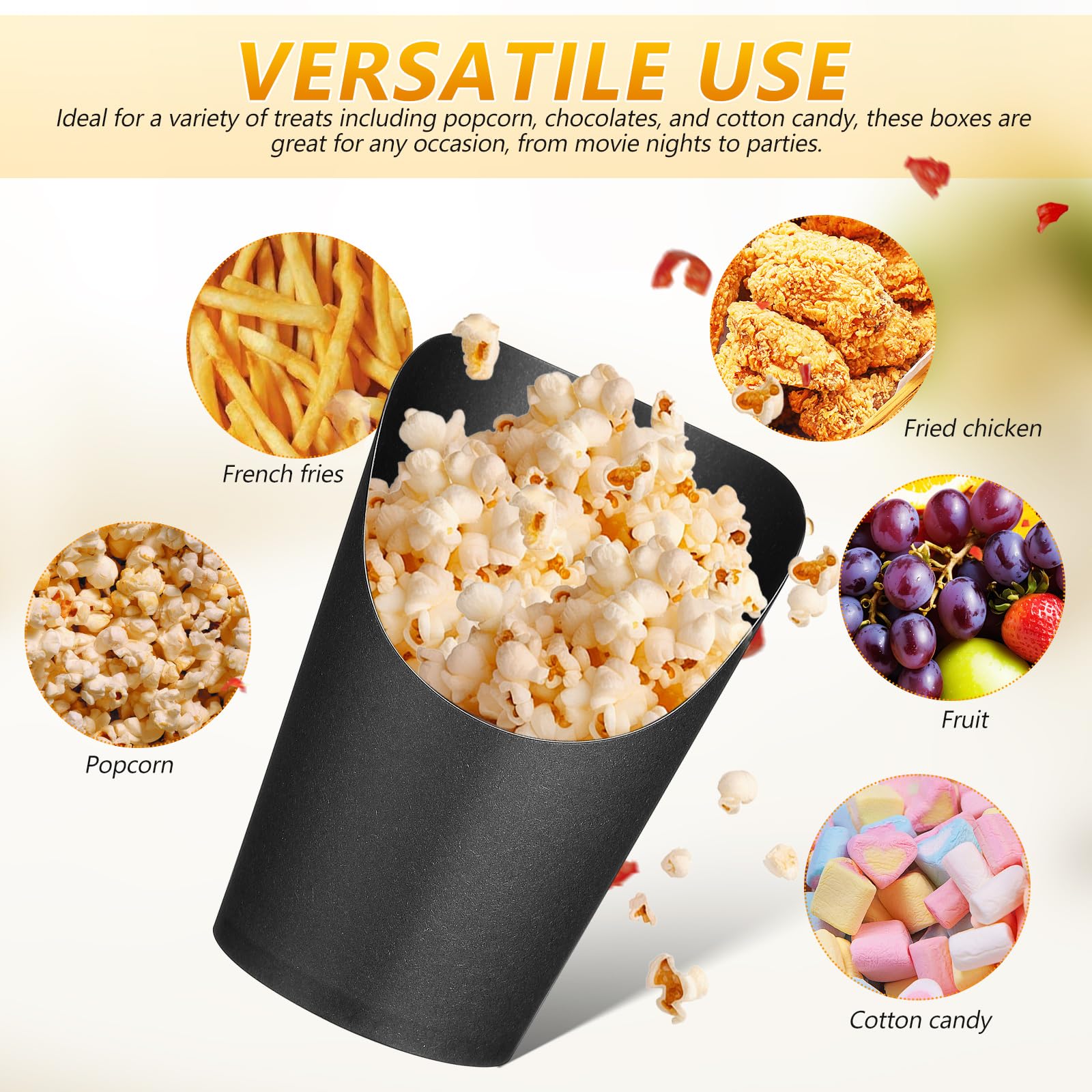 Wiederverwendbar Papier Snackbecher mit Abgeschrägtem Öffnungsdesign 100 Stück Schwarze 14oz als Vorspeisenbecher und Snackbehälter für Food Trucks und Zuhause