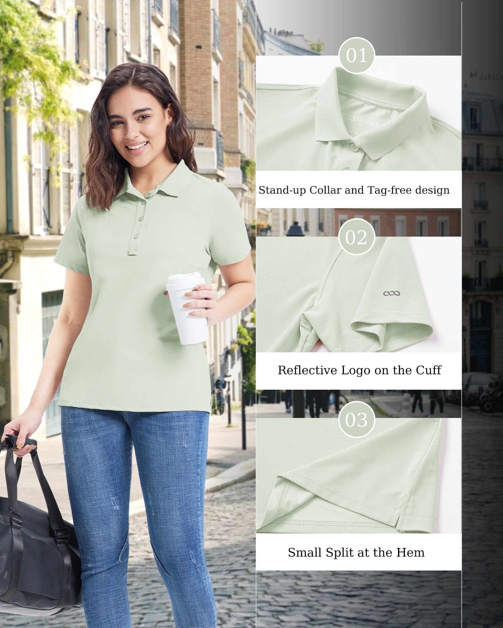 33,000ft Polo de golf para mujer, protección solar, protección UV, verano, manga corta, camiseta de secado rápido, camiseta deportiva para exteriores, transpirable, funcional para golf, tenis