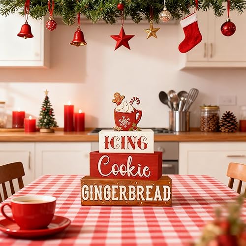 Miniatura 5 de 4 piezas de decoraciones navideñas para interiores  Decoración de mesa de jengibre de madera para el hogar  Centro de mesa de Navidad para mesa