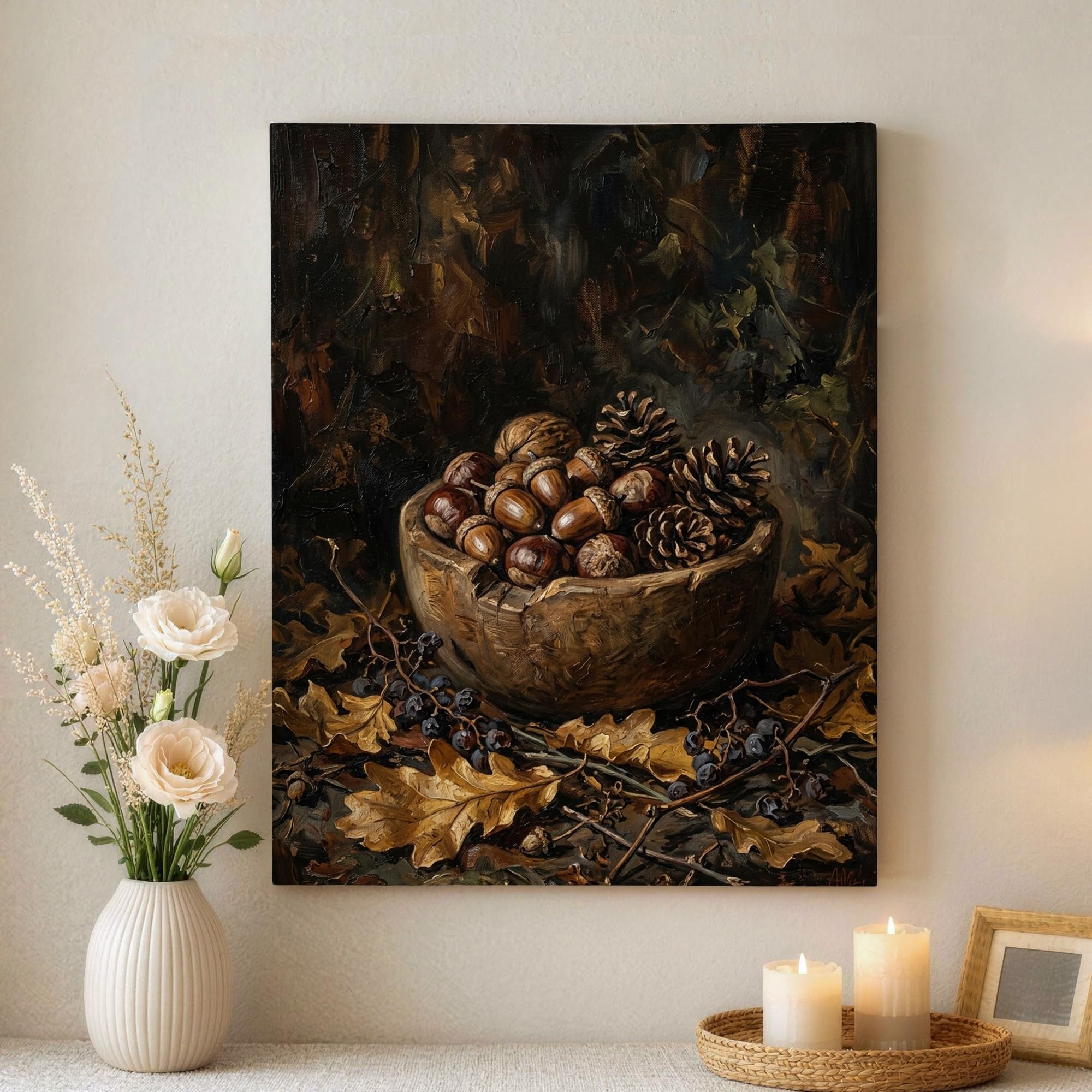 Arte en lienzo de bellotas marrones para pared de dormitorio 8