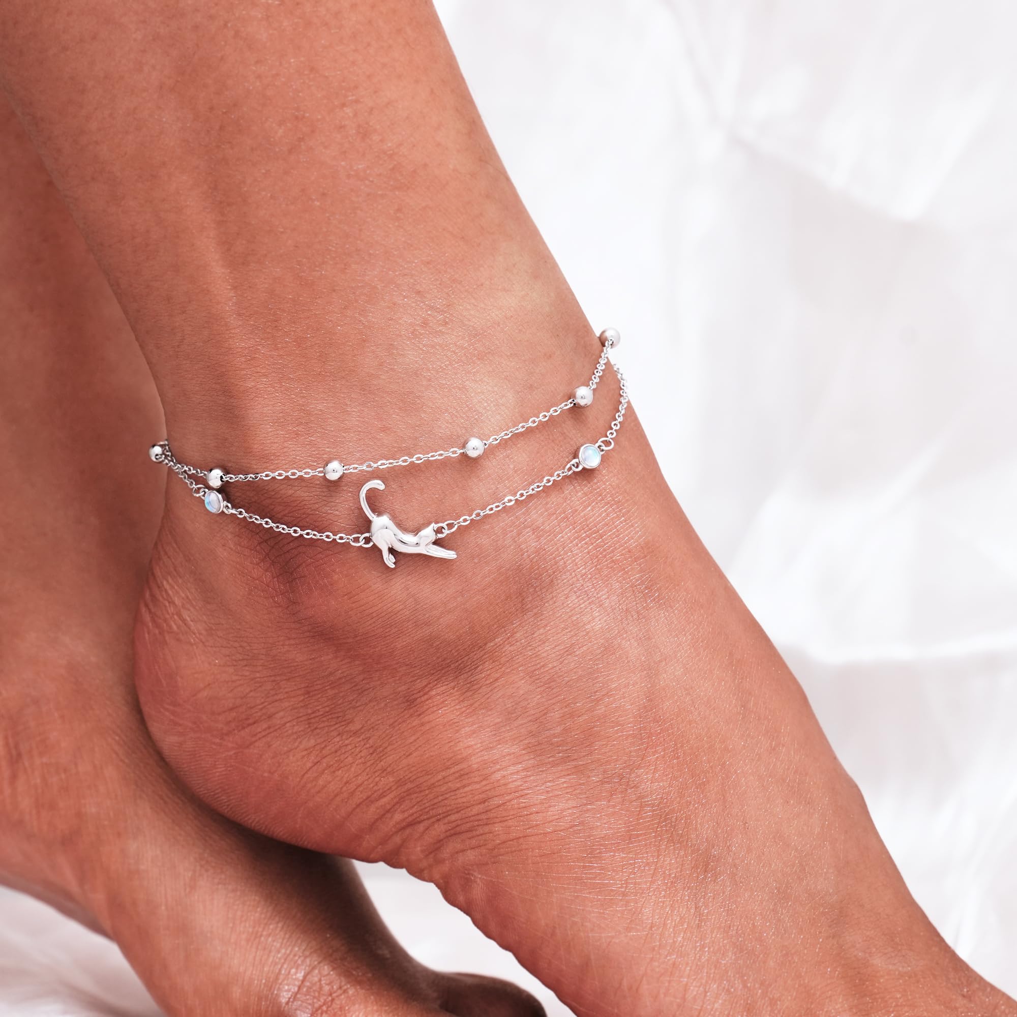 CHIC & ARTSY Braccialetti Alla Caviglia in Argento Sterling 925 Catene Per Piedi Multistrato Bracciali Gioielli Estivi da Spiaggia Per Donne
