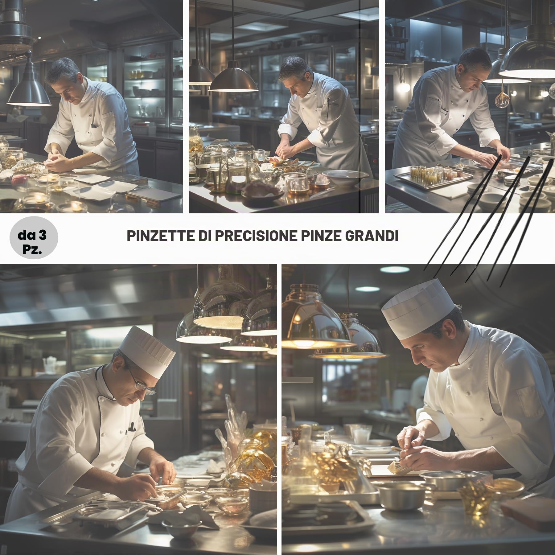 Set di 11 utensili da cucina in acciaio INOX, kit di utensili da chef, utensili da cucina professionali, nero, arte culinaria modernista