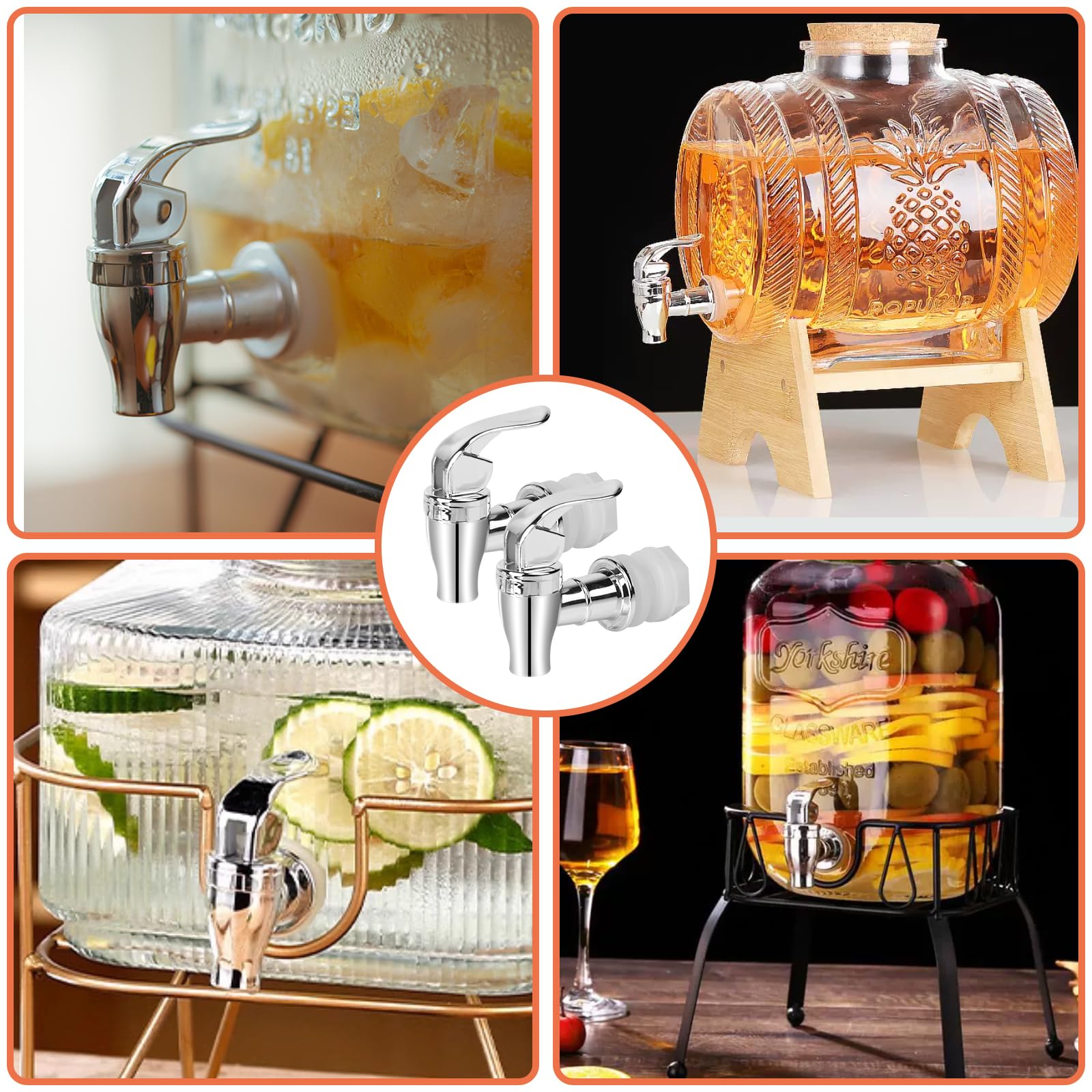 Lot de 2 robinets de rechange en acier inoxydable pour distributeur d'eau froide et chaude