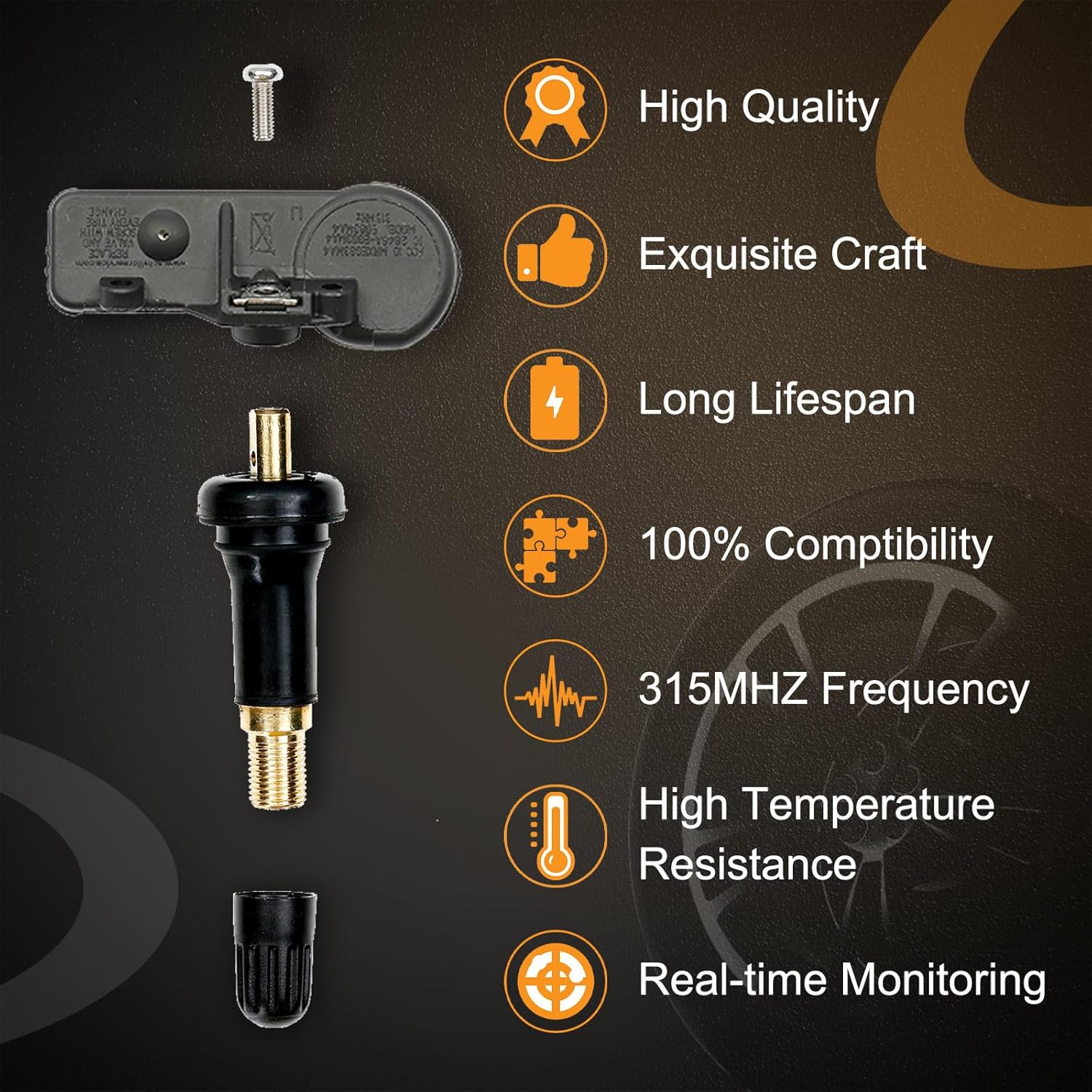 TPMS Sensor Tire Pressure Sensor 315MHz 4PCS Compatible with Ford F250 F350 F450 Focus| Lincoln MKS Mercury Milan & More Replaces# DE8T-1A180-AA, 9L3Z-1A189-A, CM5T-1A180-AA