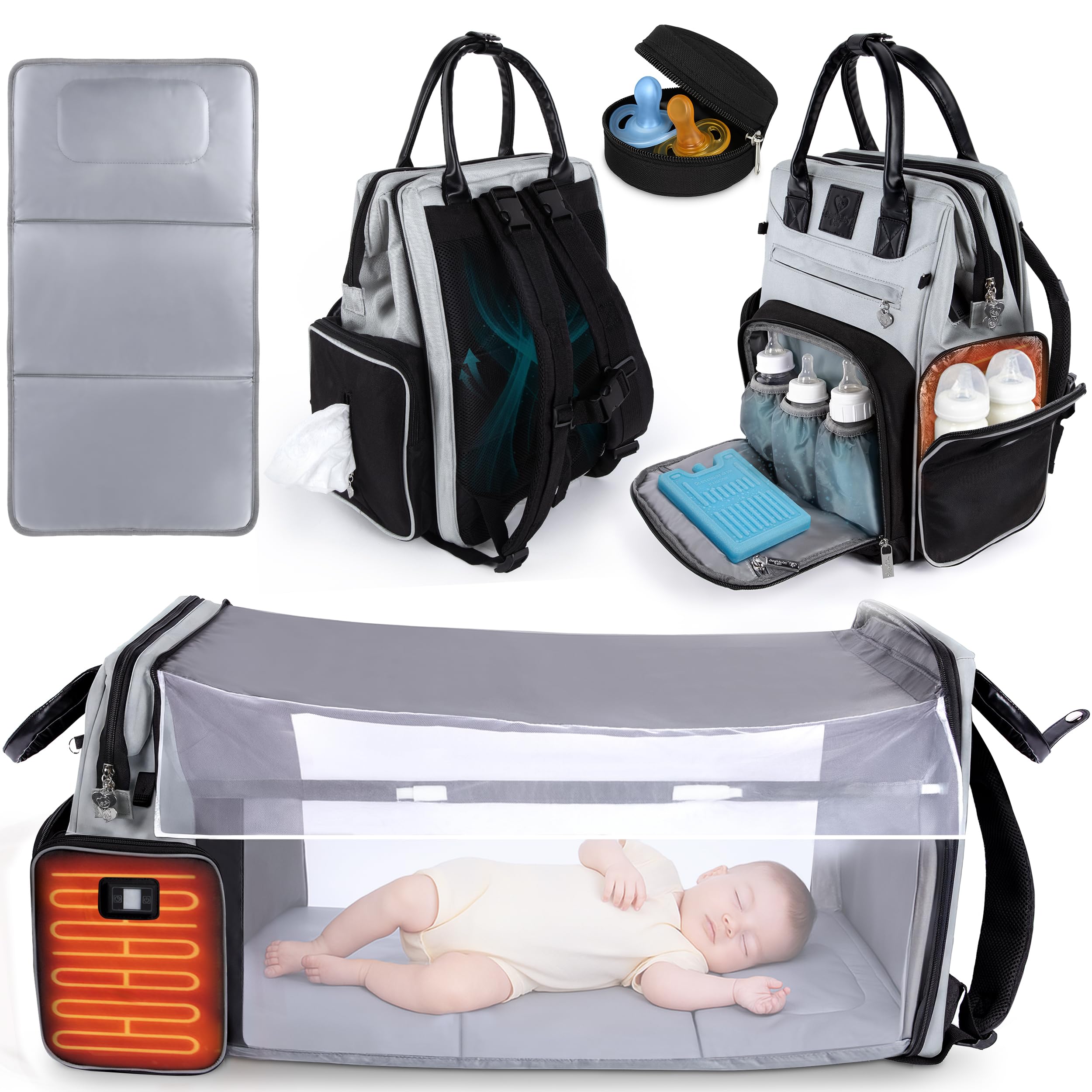 Award-Winning Large Diaper Bag with Changing Station – Eco-Friendly Evergreen Winner Large Diaper Bag Backpack w/ Heated Bottle Pockets, Premium All-in-One Backpack, Baby Essentials, Parents Gift