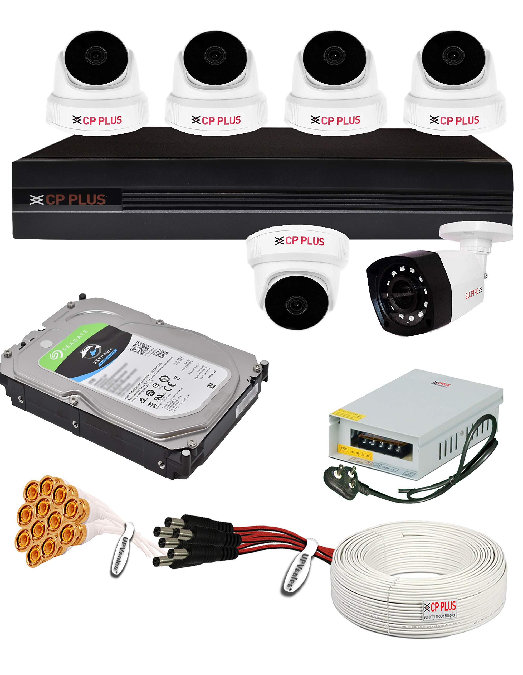 CP Plus 5MP, H.265+, 2TB Storage, 6 Camera Combo Kit with (8Ch DVR, 5 Dome 1 Bullet Cameras, 2TB HDD, Power Supply, 90Mtr Cable, Audio Mic and Connectors) 5 MegaPixel CCTV Security Camera Set-image-34