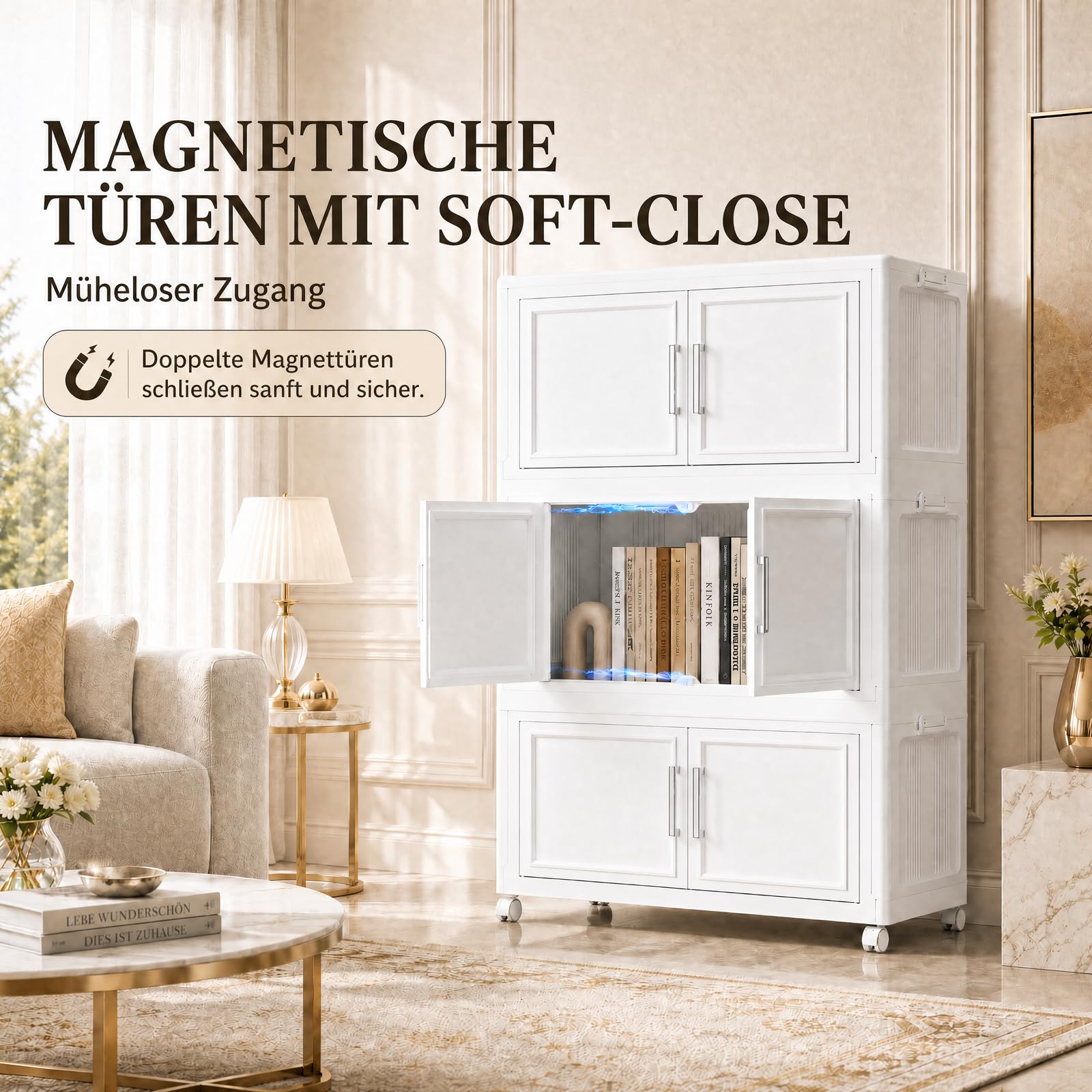 Scatole portaoggetti con coperchio, 3 x 120 l, in plastica con coperchio, impilabili con coperchio, grandi scatole pieghevoli, per camera da letto, soggiorno, bagno