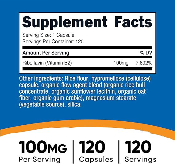 Nutricost Vitamin B2 (Riboflavin) 100mg, 120 Capsules - Gluten Free and Non-GMO