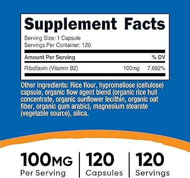 Nutricost Vitamin B2 (Riboflavin) 100mg, 120 Capsules - Gluten Free and Non-GMO