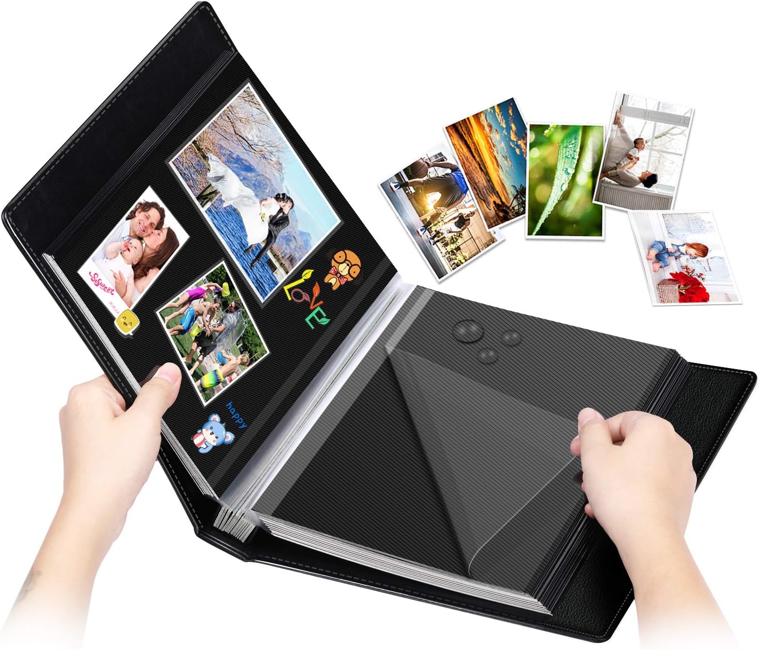 1DOT2 DIY Leather Cover Magnetic Scrapbook Self-Adhesive Photo Album with 60 Black Pages