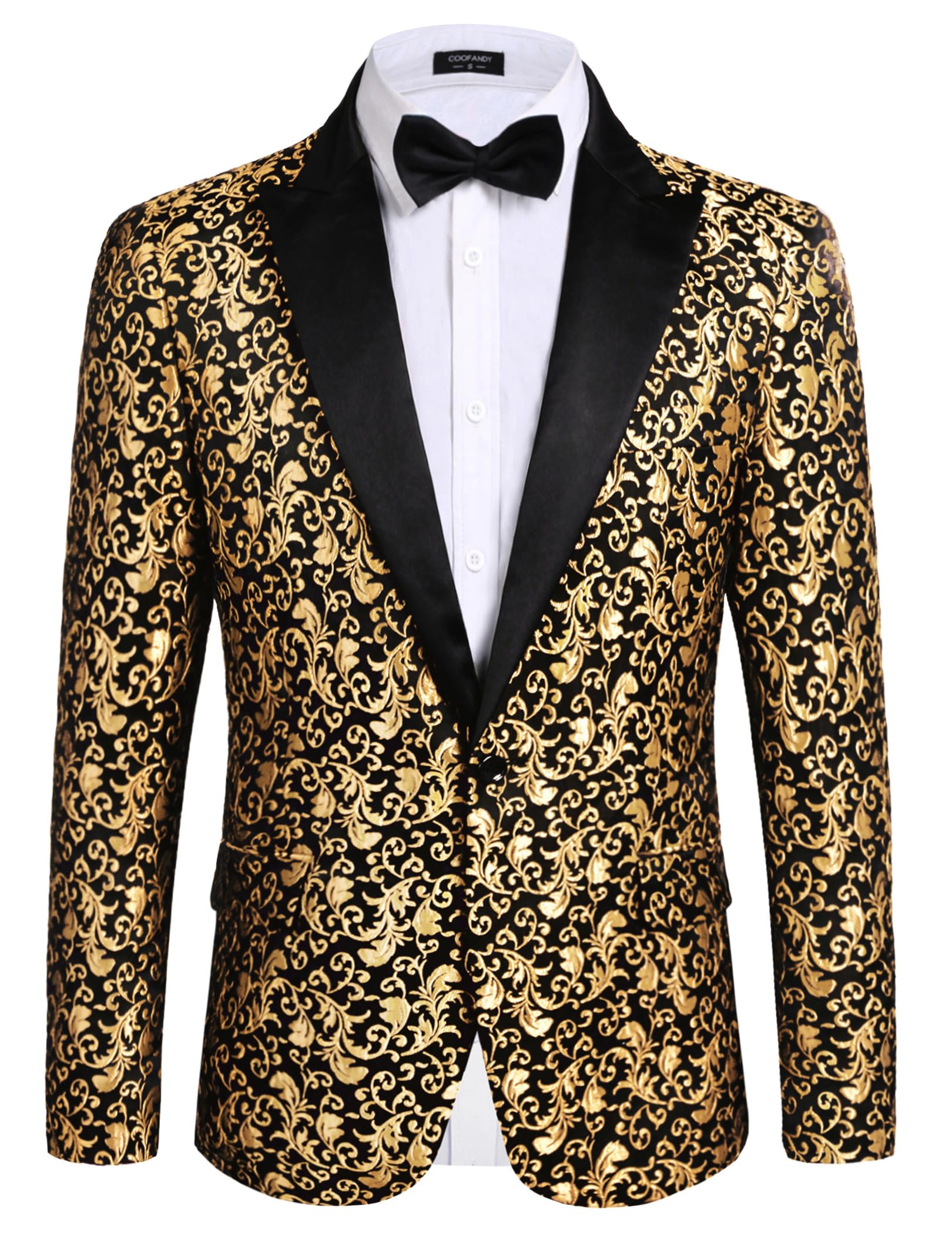 Coofandy, vestito da festa floreale da uomo, elegante giacca da cena da sposa Blazer per balli di fine anno, smoking - Giallo - 3XL