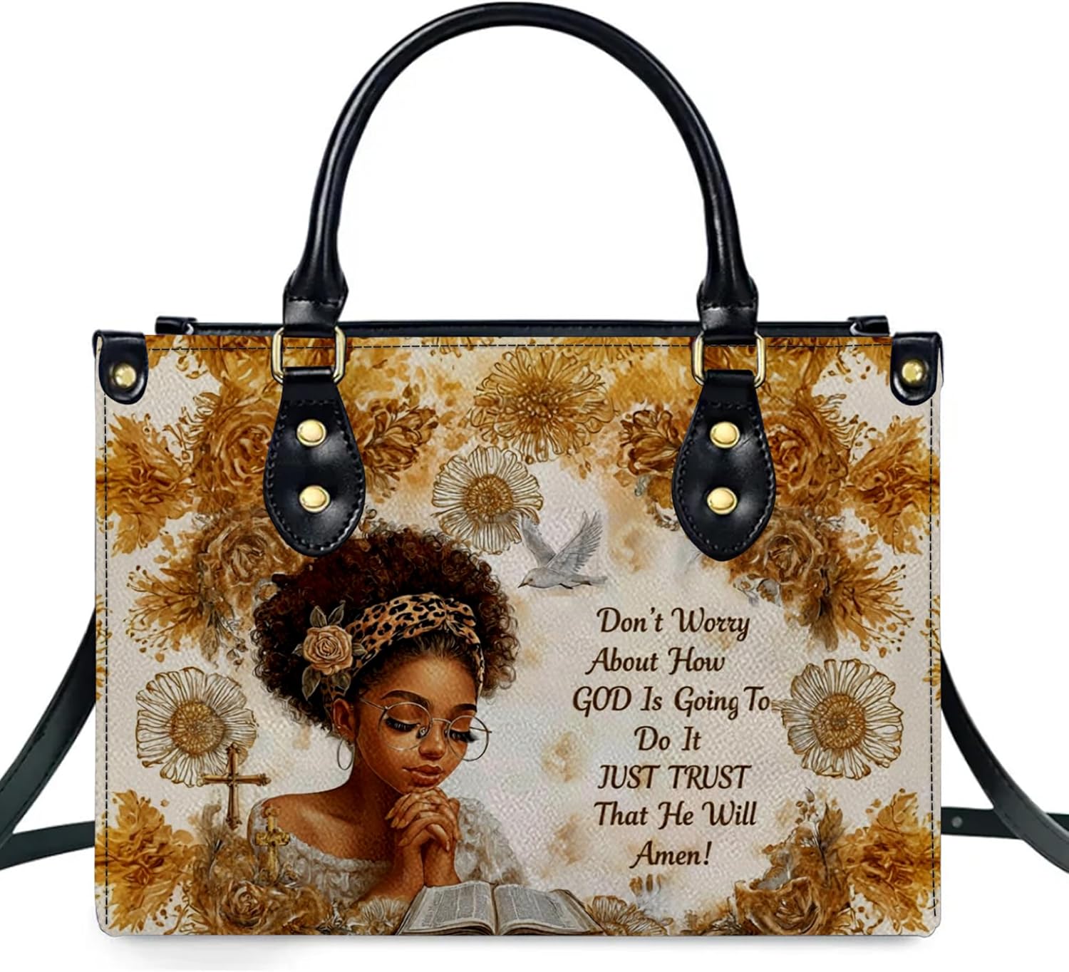 Black Girl Leather Handbag Custom Name Afrocentric Bag for Women with Leather Purse Gift for Mom Sister Daughter Melanin | PU Leather, Strap Adjustable