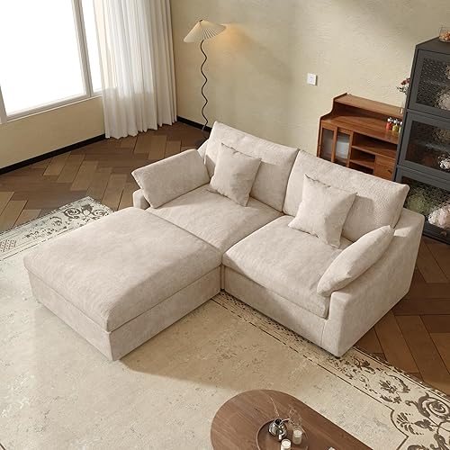 JACH Sectional Couches for Living Room, Cloud Sectional Couch with Deep Seat, Love Seat Modular Sofa with Chaise Ottoman, Covers Removable & Washable, Sofas Furniture for Living Room, Khaki