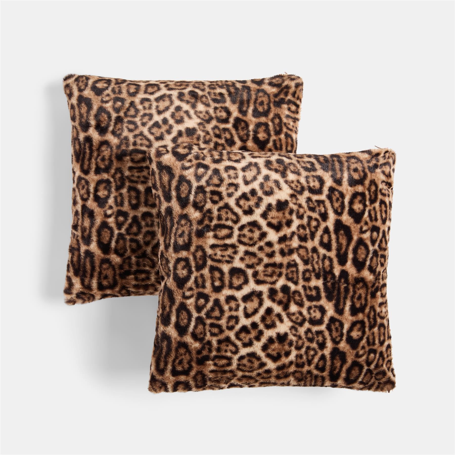 OHS 2 Pack Leopard Faux Fur Cushion Covers 45x45cm, Brown - 45 x 45cm
