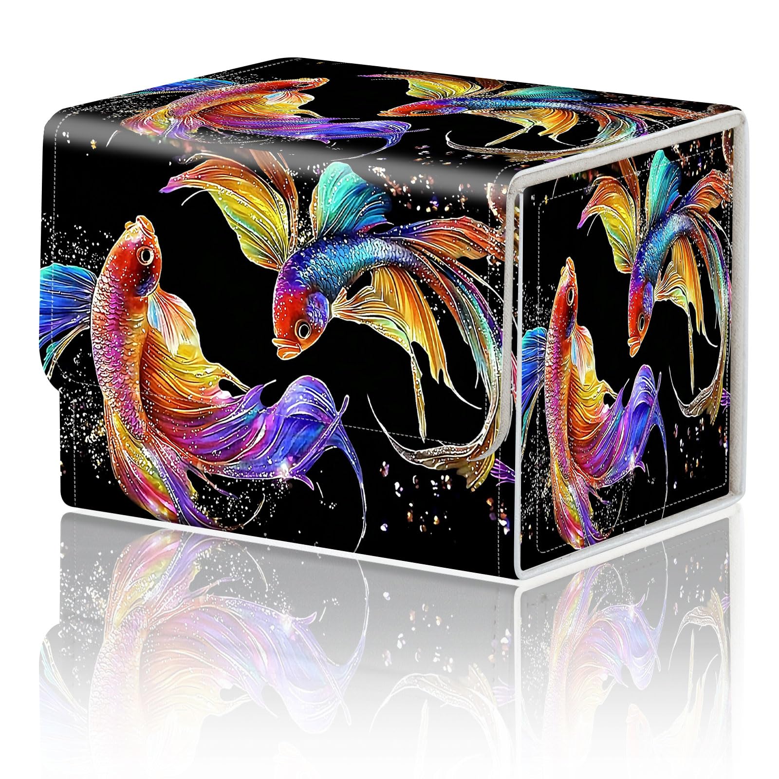 DEGDFSGR Commander Card Game Storage Box for TCG MTG Deck Box Organizer Trading Card Case Magnetic Closure Creative Pattern Up to 200 Cards, Colorful Beautiful Betta Fish — image 1