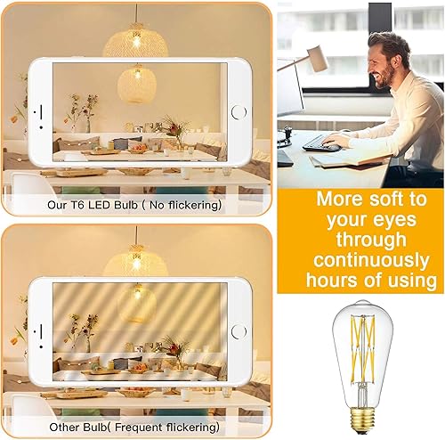 Miniatura 3 de Bombilla LED Edison regulable de 12 W, 3000 K, blanco suave, 1200 lm, base media E26 equivalente a 100 W, bombillas LED vintage ST64, ángulo de haz