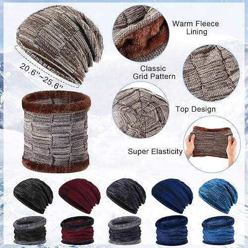 Miniatura 3 de Handepo Juego de 24 piezas de gorro de punto para invierno, gorro de calavera, guantes de pantalla táctil, calentador de cuello de vellón