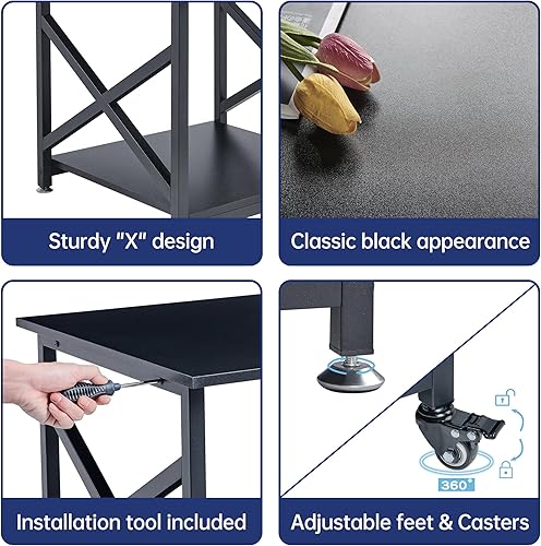 Miniatura 7 de Soporte de impresora grande de 2 niveles, mesa cuadrada de 23.6 x 23.6 x 22.6 pulgadas con estante de almacenamiento, carrito de impresora rodante