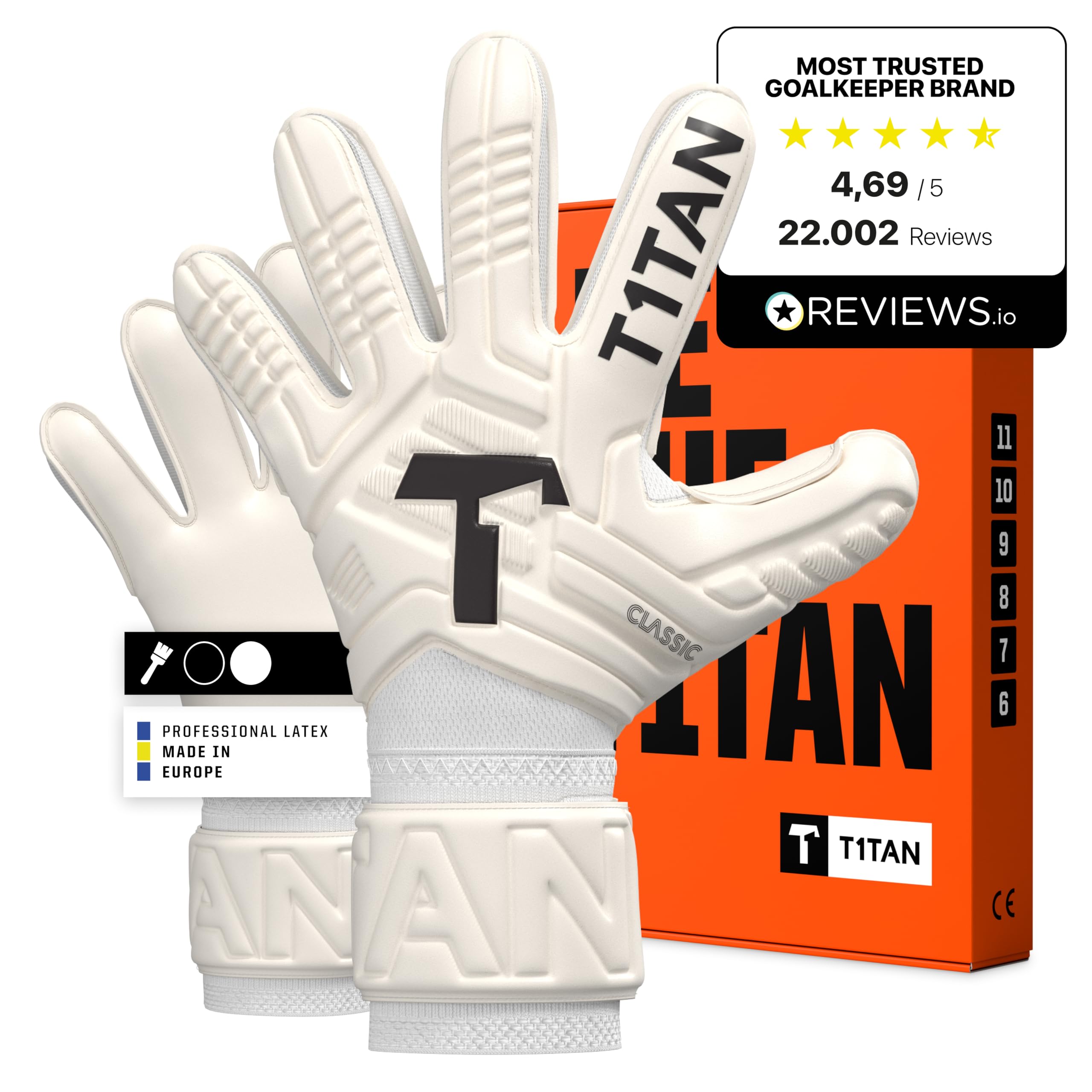T1TAN Classic 1.0 Guantes de Portero - sin protección para los Dedos - Guantes de fútbol para porteros - Diferentes Tallas y Colores