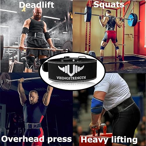 Miniatura 9 de Vikingstrength Cinturón de levantamiento de pesas de alta calidad con correas de elevación, cinturón de levantamiento de pesas para gimnasio