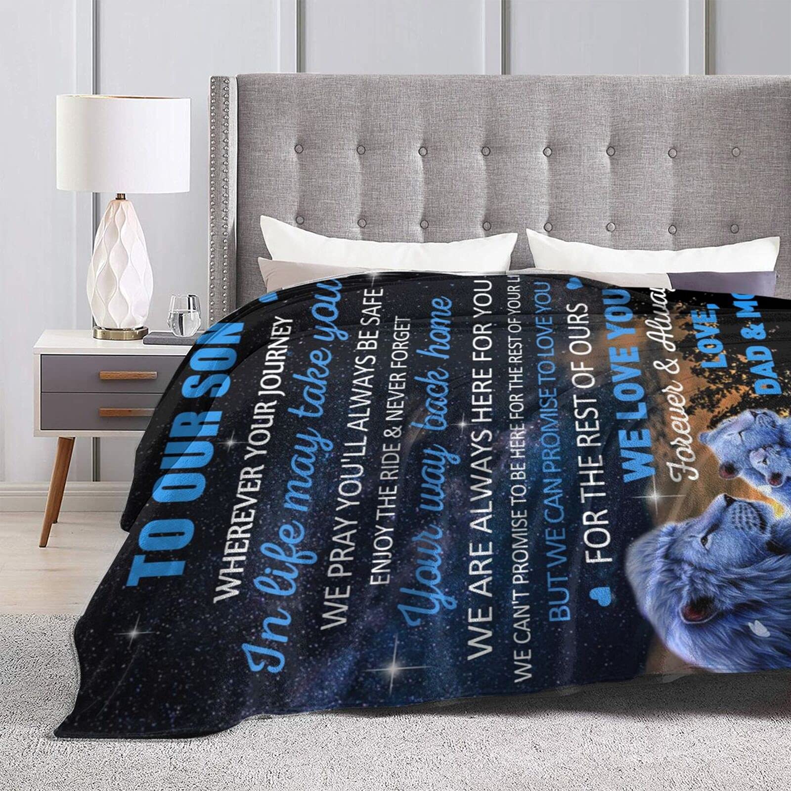 Wolldecke 'To My Son' Mit Löwenmotiv – 127x152 Cm, Flanell, Waschbar, Geschenk Für Erwachsenen Sohn