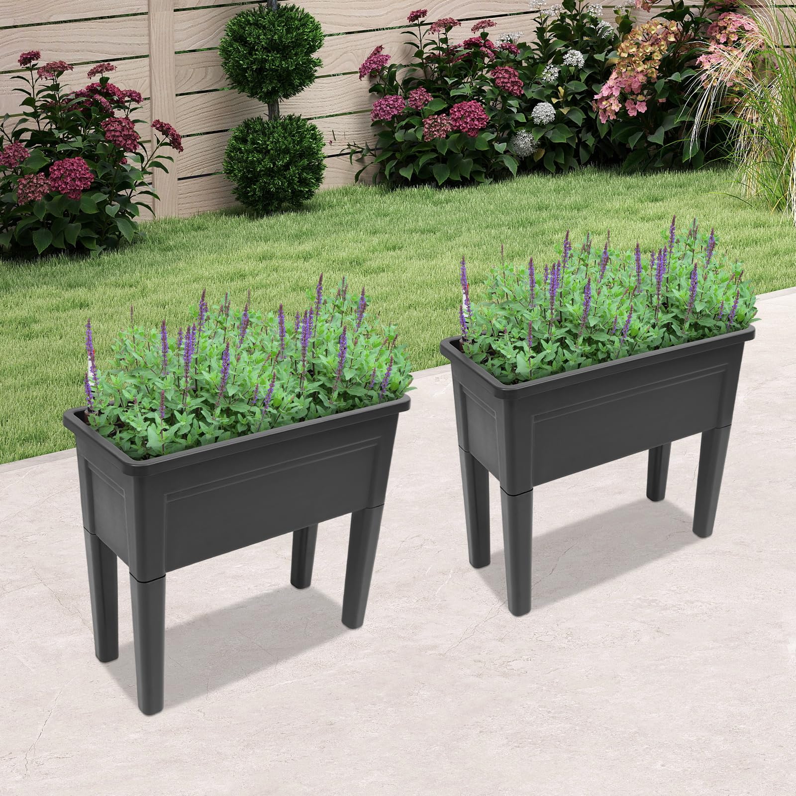 Jardinière surélevée pour l'extérieur, 2 lits de jardin surélevés, jardinières rectangulaires, pieds amovibles, idéal pour la culture de légumes, fruits, herbes aromatiques, 75 x 34,5 x 65,5 cm (noir)