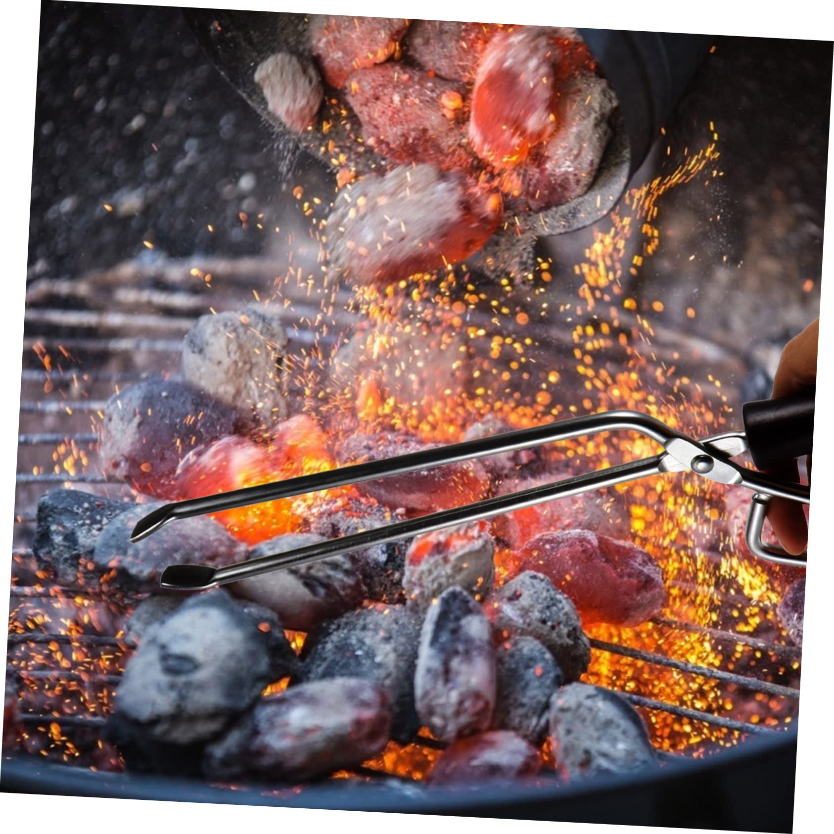 BESPORTBLE Pinzette per Barbecue in Acciaio Inossidabile Manico in Legno di Faggio Pinza per Carbone e Legna da Accensione per Uso Esterno