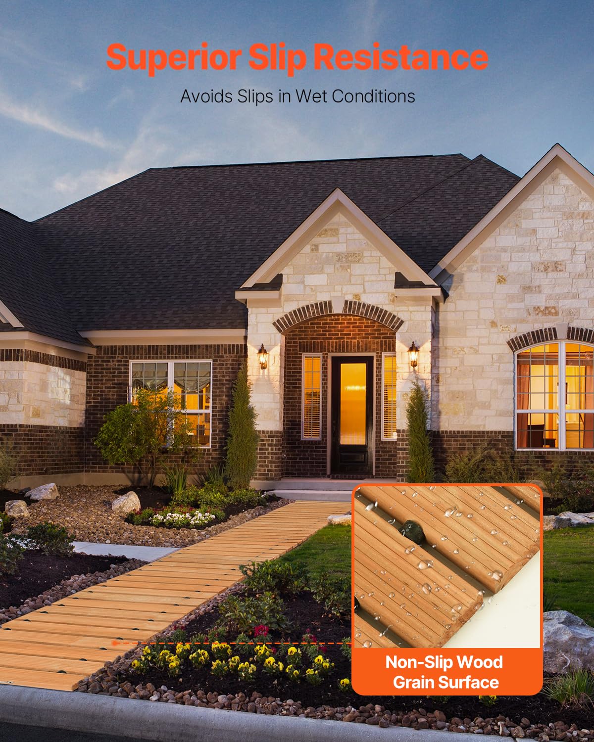 VEVOR Wooden Garden Pathway, 8 ft L x 17 in W, Non-Slip Straight Garden Walkway, Roll Out Cedar Outdoor Walkway Path with Wire Rope Connection, Decorative Garden Paver for Backyard Wedding Party