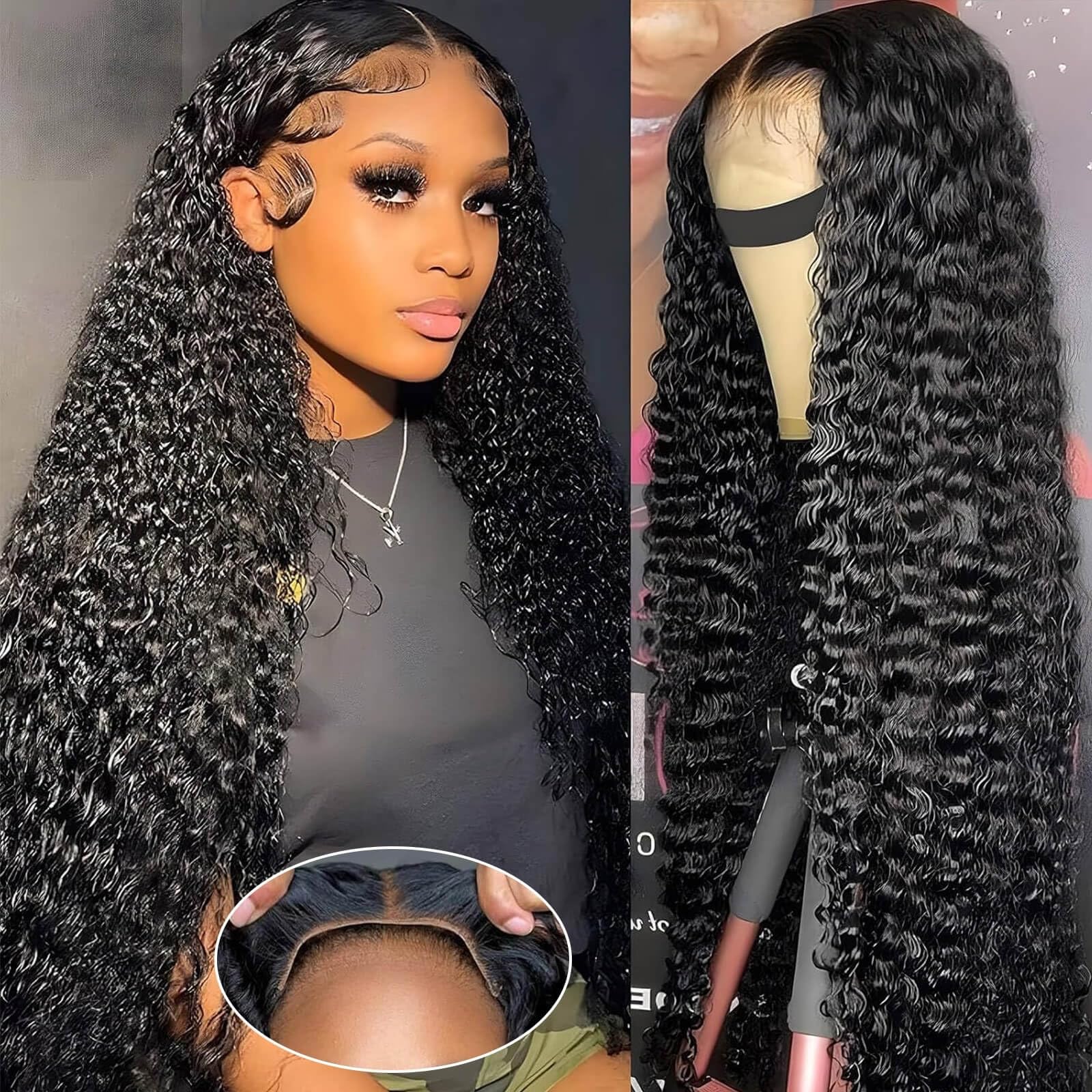 Wear and Go Glueless Wigs Human Hair Pre Plucked Pre Cut 20 Inch Deep Wave 5x5 HD Lace Closure Wigs Human Hair 200 Density with Baby Hair Deep Curly