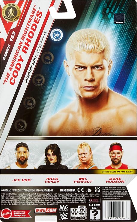 Mattel WWE Cody Rhodes The American Nightmare Action Figure, Main Event Series #153 6-inch Collectible with 10 Articulation Points & Life-Like Look