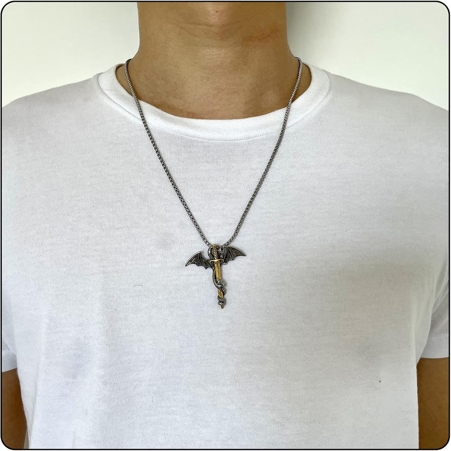 Punk Animal Pendant Titanium Steel Sword Wing Dragon Necklace - Image 6