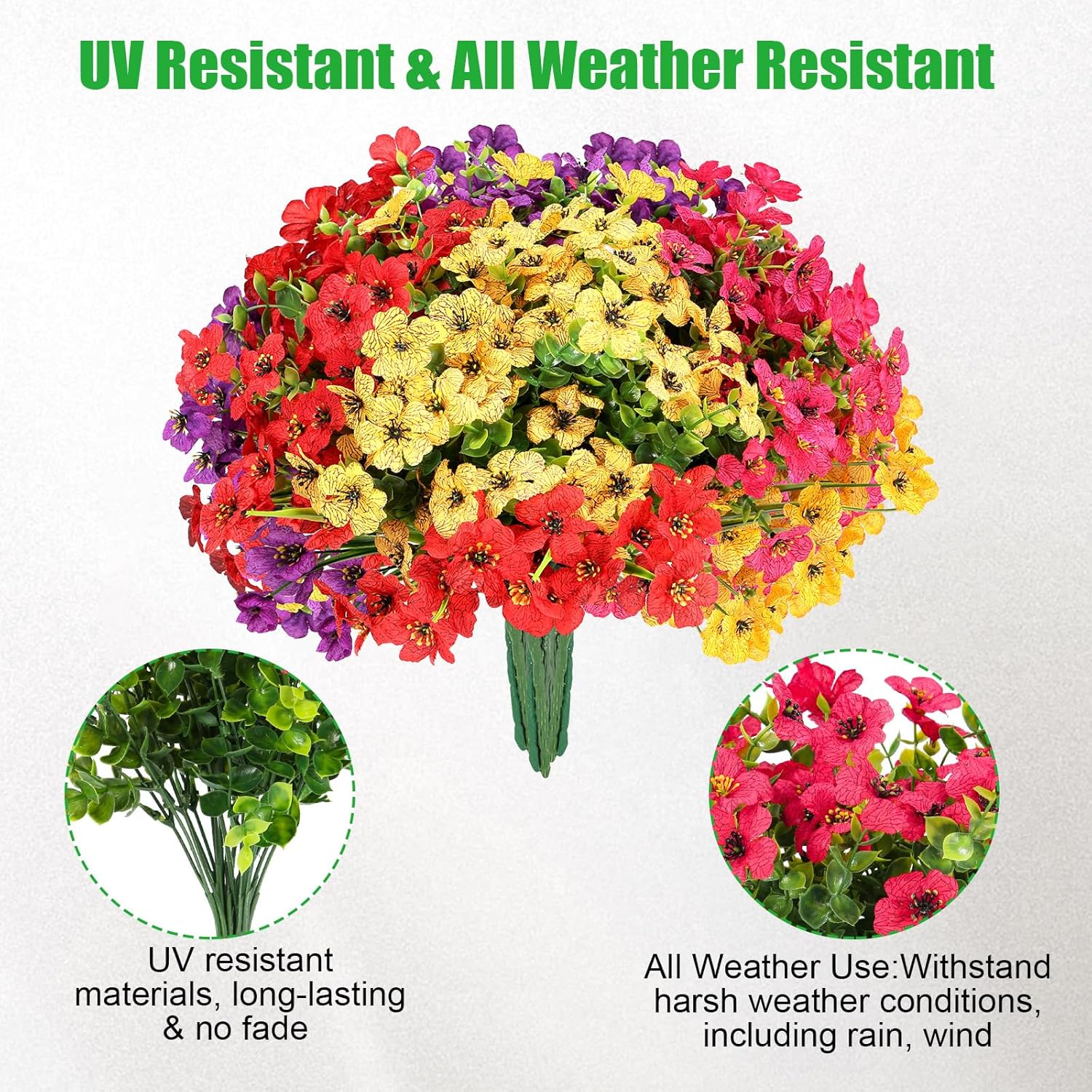 20 Bundles Artificial Flowers for Outdoors UV Resistant, Fake Silk Flowers Outside Faux Plants for Outdoor Planters, Window Box, Porch, Entryways- Colorful