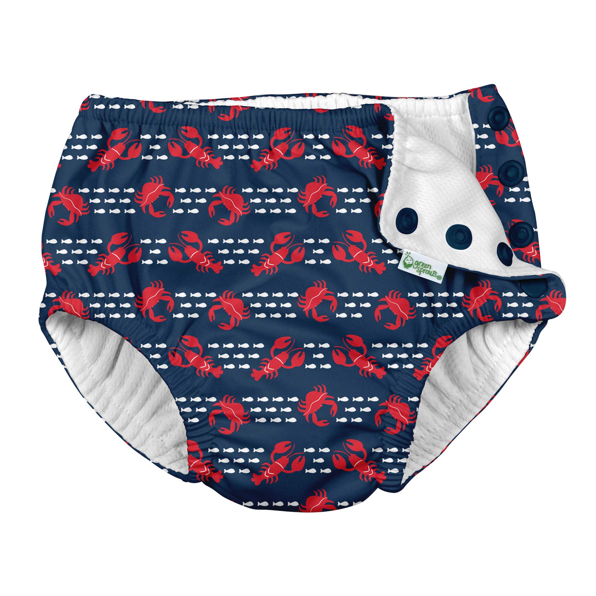 i play. by green sprouts Baby Boys' Snap Reusable Swimsuit Diaper Toddler Swim, Navy Lobster Stripe, 3 Years